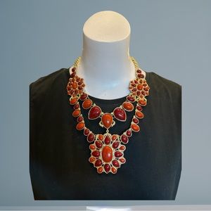 Mark Necklace Maroon Cabochons Rhinestones Gold Tone Statement w/ small Crystals